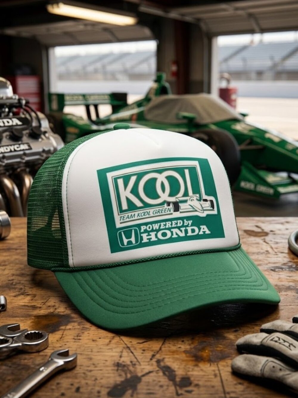 Retro Team Kool Green Hat IndyCar Honda Racing Green White Foam Rope Snapback Ca